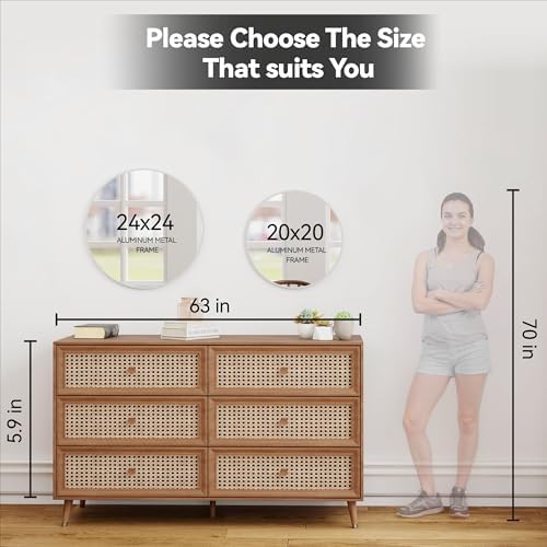 SCWF-GZ 24" Round Mirror Circle Wall Mounted Hanging/Against Wall Silver - Image 5