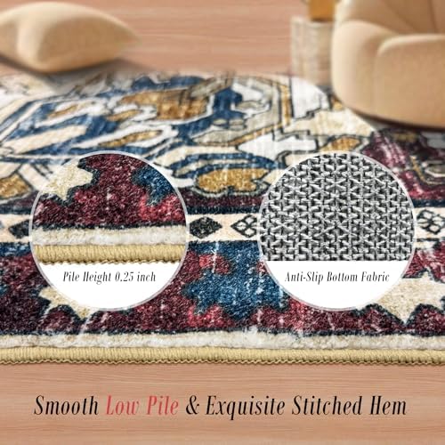 RUGSURE Washable Area Rugs - Perfect for Living Room, Bedroom, Kids Room, Nursery - Stain & Water Resistant Non-Slip, Pet & Child Friendly, Vintage Tribal Area Rugs (Rust and Bule, 9' x 12') - Image 3