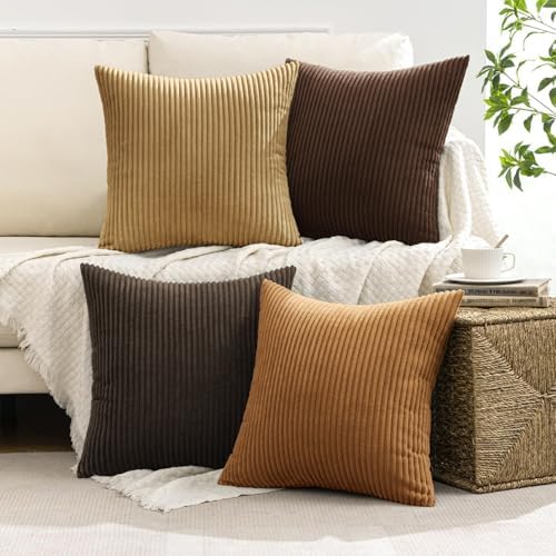 MIULEE Fall Corduroy Decorative Throw Pillow Covers Camel Brown 20x20 - Image 5