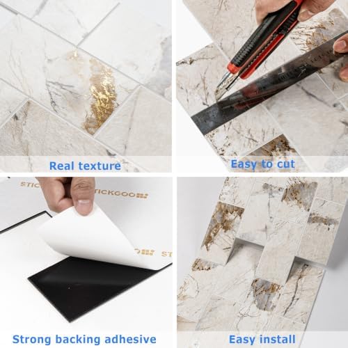 STICKGOO 10-Sheet Backsplash Peel and Stick Subway Tile(Thicker Design, Glossy Pandora Marble) - Image 6