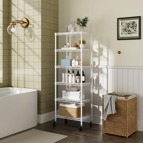 Golpart Small Shelves Storage Wire Metal Adjustable Shelf Unit with Wheels - Image 7