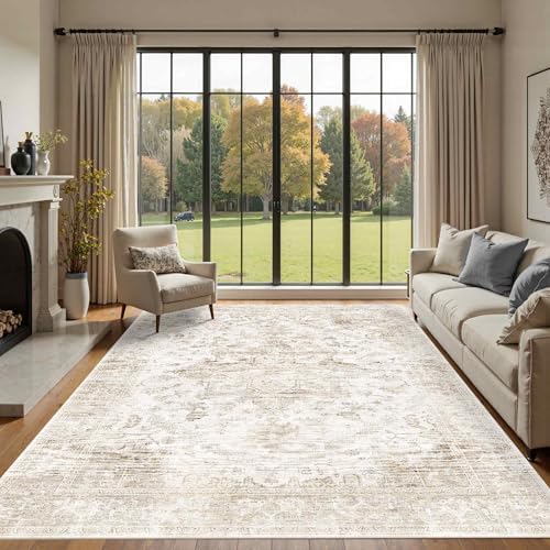 Large 8x10 Ivory Cream Washable Rugs for Living Room Bedroom(Neutral Beige) by Rugxara