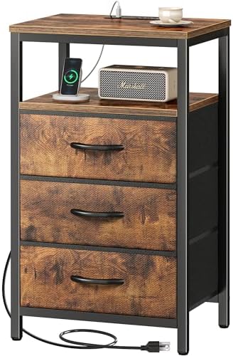 Huuger Nightstand with Charging Station, 27.6 Inch Bedside Table,Side Table by Huuger