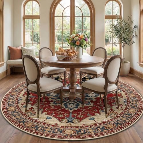 RELEANY Washable Area Rug, Round 7ft, Red/Blue by RELEANY