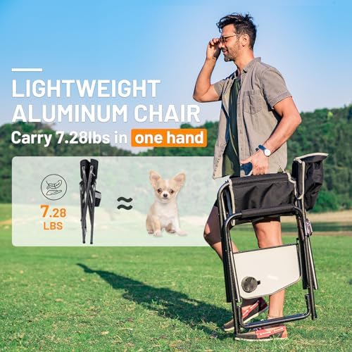 TIMBER RIDGE Aluminum Oversized Camping Chair, Lightweight Portable Directors Chair with Side Table Detachable Side Pocket for Outdoor Camping, Lawn, Picnic, Support 400lbs Black 2 Pack - Image 4