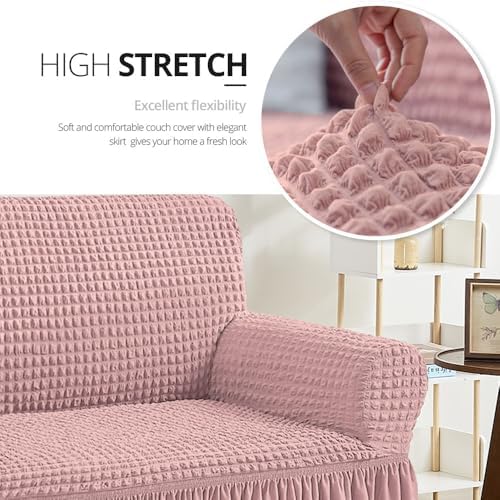 NICEEC Sofa Covers Pink Couch Cover Stretch Sofa Slipcovers with Skirt - Image 2