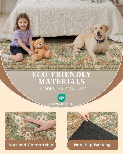 Madane Washable Hallway Runner Rug 2x8 Kitchen Runners, Brick/Brown/Green - Image 5