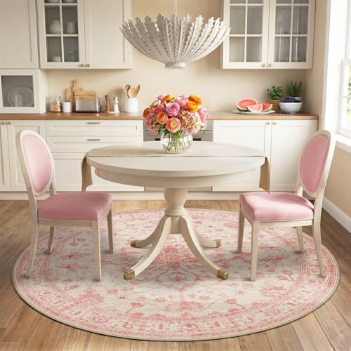 RELEANY Washable Area Rug, Round 6ft, Pink/Light Vintage Pink - Image 2
