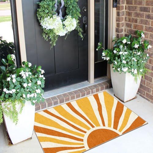 Front Door Mat Indoor Outside Entrance - 2x3 Orange Boho Sun Rug - Image 3