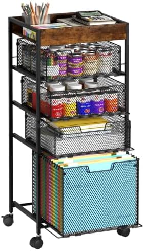 SWTYMIKI Rolling File Cart with Drawers - 5 Tier Art Craft Rolling Organizer Cart - Office Storage &Organization, Mobile Metal File Cabinet for Office and Home Espresso by SwtyMiki-TidyHomeSweetLife