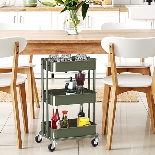 Simple Houseware 3-Tier Utility Cart, Low 24" Height Fits Under Desk, Green - Image 6