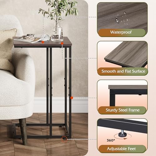 WLIVE C Shaped End Tables Set of 2, C Table Side Table for Couch, TV Trays Set of 2, Couch Side Tables that Slide Under, Small Side Table, C Table for Sofa, Living Room, Bedroom, Small Space, A-Grey - Image 6