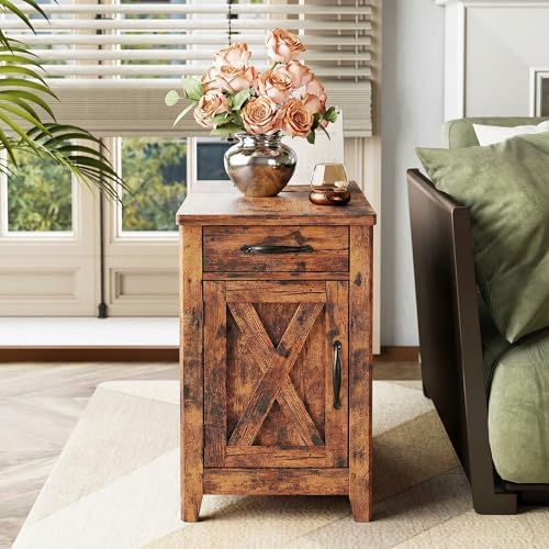 IRONCK End Table with Charging Station, Narrow Side Table, Vintage Brown - Image 2