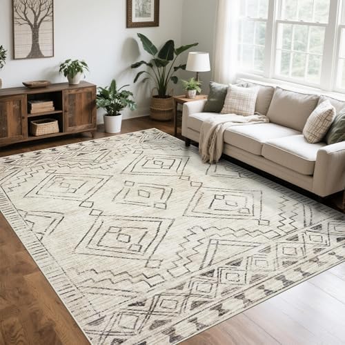 8x10 Washable Area Rugs for Living Room,Bedroom,Dining Room- Morocco Beige by Srugn