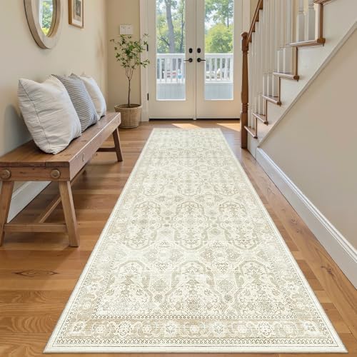 Soalmost Washable Runner Rug 2'6"x8' Kitchen Hallway Runners Beige/Brown by Soalmost