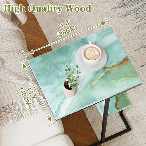 C Shaped Side Table, Couch End Table for Small Space, Blue&Green - Image 3