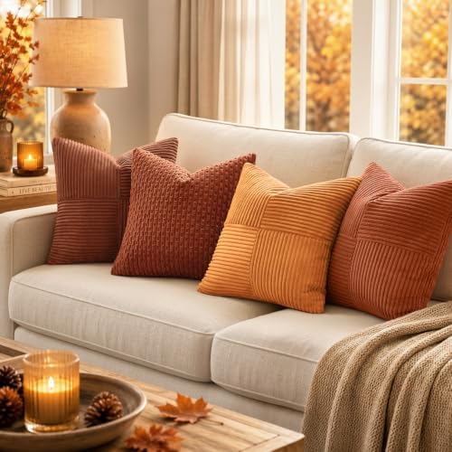 MIULEE Fall Burnt Orange Decorative Throw Pillow Covers for Couch 20x20 in - Image 5