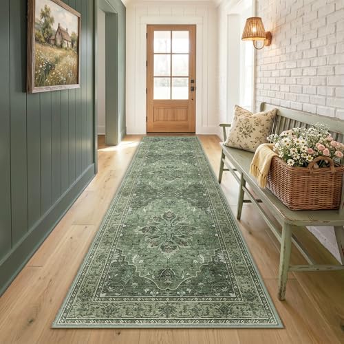 RELEANY Washable Area Rug, Runner 2'6"x8', Green/Dark Green/Gray - Image 2