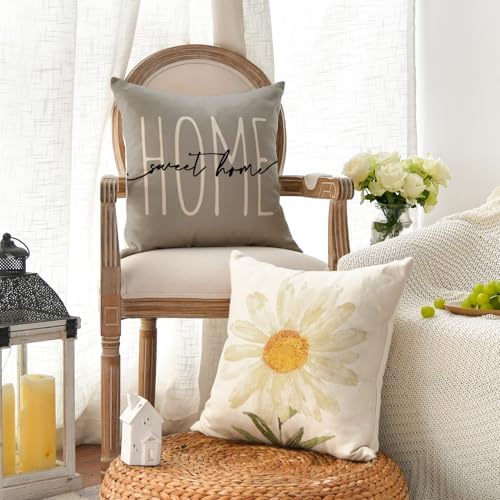 AVOIN colorlife Home Sweet Home Spring Summer Flowers Throw Pillow Covers, 18 x 18 Inch Grey Cushion Case for Sofa Couch Set of 4 - Image 3