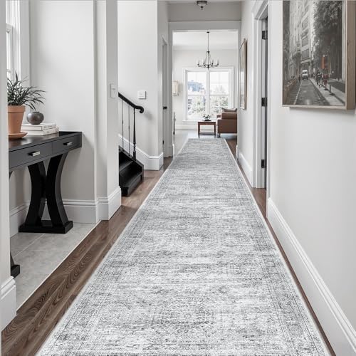 Soalmost Washable Hallway Runner Rug 3x14 Kitchen Entry Rugs Non-Slip, Grey - Image 2
