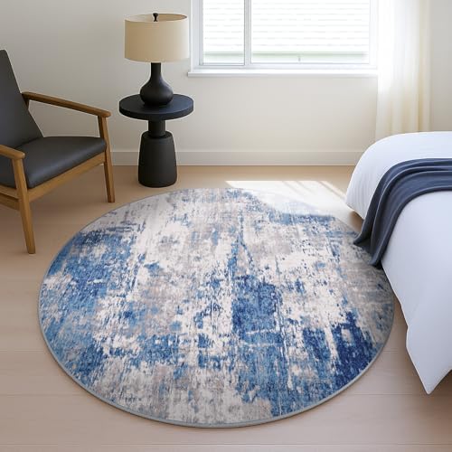 RELEANY Washable Round 4ft Area Rug for Living Room Blue Gray - Image 2