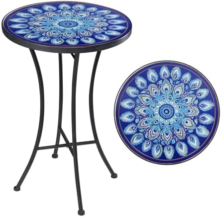 MUMTOP Mosaic Outdoor Side Table, 14" Small Round Patio Accent Table,Blue by MUMTOP