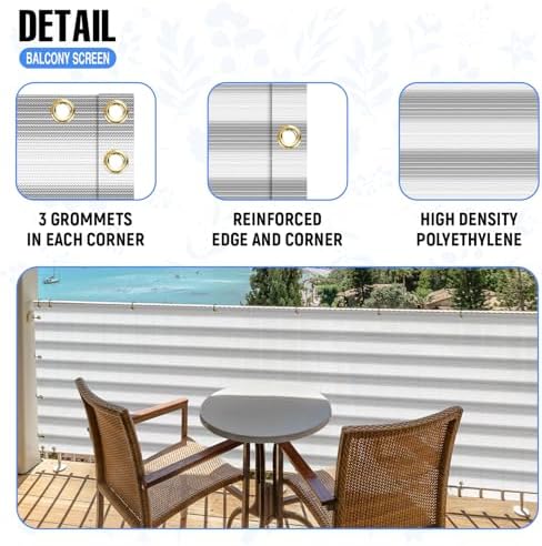 E&K Sunrise 3' x 30' Balcony Privacy Fence Screen Cover with Zip Ties Outdoor Screen Fence UV Protection for Deck Patio Backyard Apartment Pool Porch (Gray White Strip) - Image 4