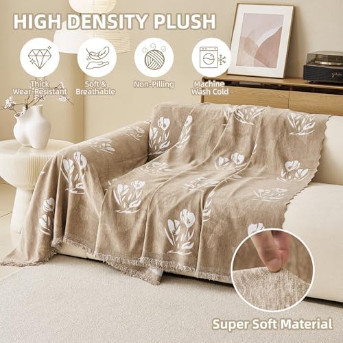 Couch Cover for Dogs Washable Sofa Cover, Sectional Couch Covers, Sofa Covers for 2 Cushion Couch, Non Slip Stripe Sofa Slipcovers Furniture Protector (Floral ‌Light Coffee 91x118) - Image 5