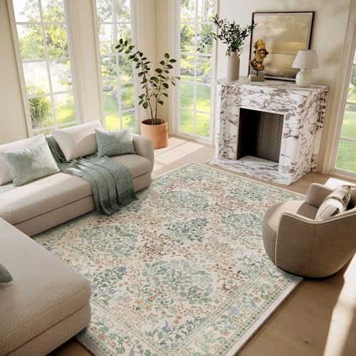 Machine Washable Rugs for Living Room: 6x9 Bedroom Rug Vintage Stain Resistant Non Slip Low Pile Lightweight Soft Carpets for Living Room Dining Room Kitchen Nursery Kids Room Farmhouse by palohom