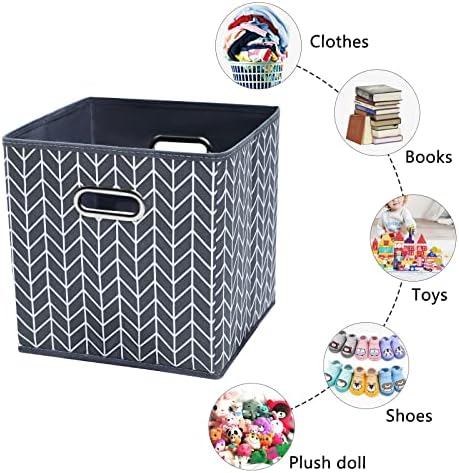 11 Inch Cube Storage Bins , Fabric Cube Organizer Bins with Handle, Foldable Cube Bins for Cloth or Accessary Storage, 11x11x11 set of 6,（Gray Wave） - Image 5