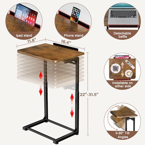 Tv Tray Table Set of 2, Living Room Table Sets 8-Level Adjustable Height Couch Side Table,90° Tilt Angle foldable End Table,Laptop Table with Phone & Tablet Slot Dinner Tray Desk for Recliner/Sofa/Bed - Image 2