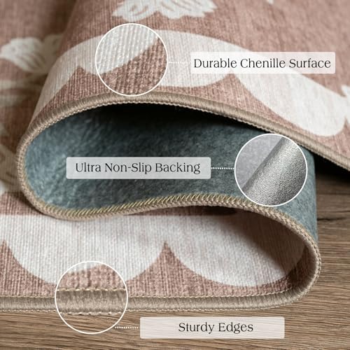 4x6 Covered Outdoor Patio Rug - Washable Front Door Mat Entry Rug Non-Slip Large Doormat Tan Brown Cottage Farmhouse Scalloped Area Rugs for Living Room Entryway Foyer Double Door Porch Decor - Image 2