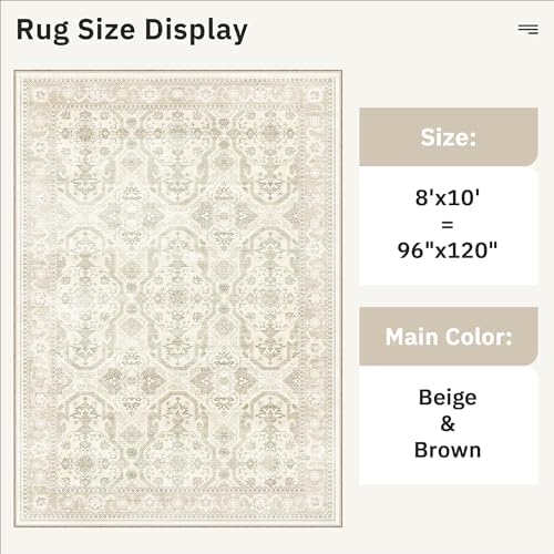 Soalmost 8x10 Area Rugs Large Washable Living Room Rug Non-Slip Beige/Brown - Image 5