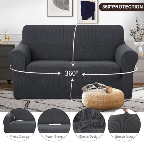 U-NICE HOME Loveseat Cover Stretch Couch Cover Sofa Slipcover, Dark Grey - Image 3