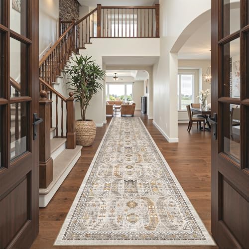 Madane Hallway Runner Rug 3x16 Washable Kitchen Runners Long, Brown/Gold - Image 4