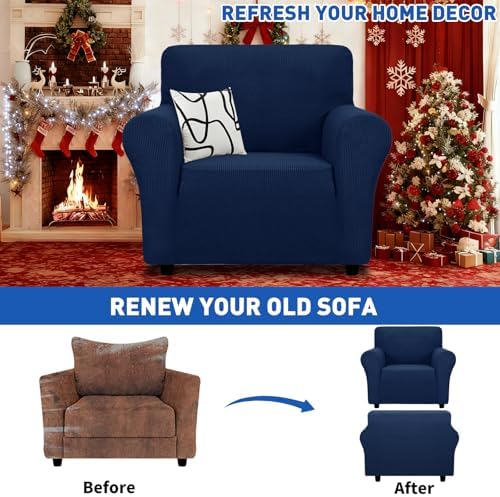 MAXIJIN Stretch Chair Cover Chair Slipcovers with Arms, 1-Piece Couch Sofa Chair Covers for Living Room, Non Slip Armchair Cover (31"-46") Furniture Protector Dogs Pet Friendly (Chair, Navy Blue) - Image 2