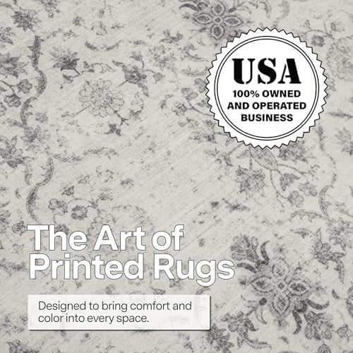 ReaLife Rugs Machine Washable Area Rug Runner - Living Room Bedroom Bathroom Kitchen Entryway Office - Padded Low Pile Stain Resistant Premium - Boho Farmhouse Vintage - Noor - Ivory Grey 3' x 5' - Image 4