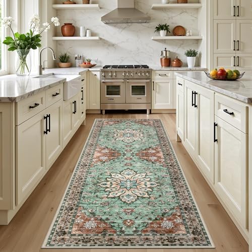 Hallway Runner Rug: 2.6x8 Kitchen Rugs for Living Room Brown Green by EXPEDIX