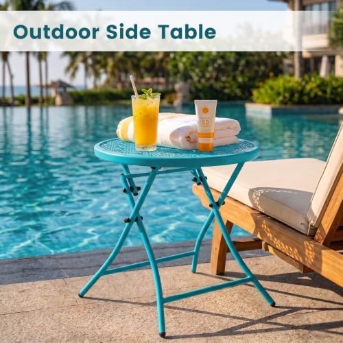 TeoKJ Folding Outdoor Side Table, No Assembly Patio Table with Cutouts - Image 4