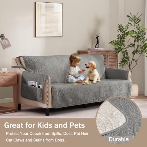 Cool Gray Loveseat Covers for 2 Cushion Couch, Water-Repellent Covers for Sofa, Machine Washable Love Seat Quilted Couch Covers, Pet Friendly Loveseat Slipcovers (Loveseat 48", Cool Gray) - Image 2