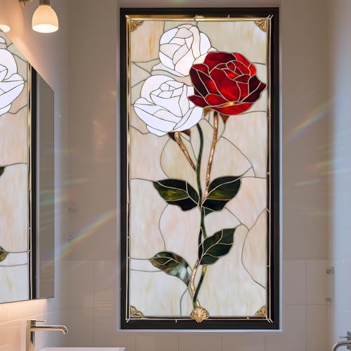Stained Glass Window Privacy Film Static Cling - Rainbow Glass Decorative Sun Blocking Window Covering, Non-Adhesive Removable Stickers for Home & Office, 17.5" x 39.3" by AOHMPT