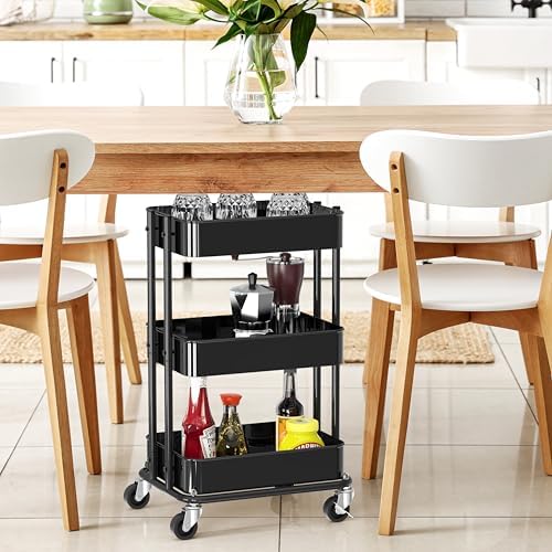 Simple Houseware 3-Tier Utility Cart, Low 24" Height Fits Under Desk, Black - Image 6