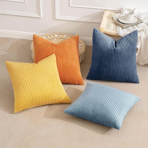 MIULEE Soft Corduroy Decorative Throw Pillow Covers Blue-Orange 20x20 - Image 3