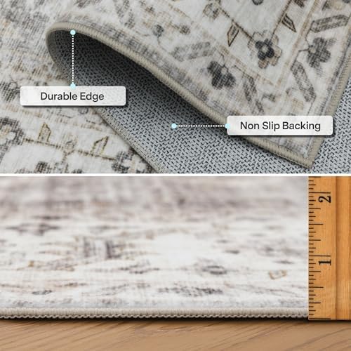ReaLife Rugs Machine Washable Area Rug Runner - Living Room Bedroom Bathroom Kitchen Entryway Office - Padded Low Pile Stain Resistant Premium - Boho Farmhouse Vintage - Joy - Beige Ivory 2'6" x 10' - Image 5