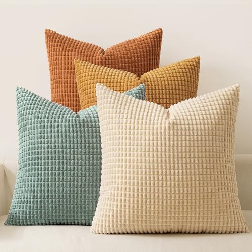 MIULEE Farmhouse Decorative Pillow Covers 18x18 Inch Set of 4 Orange/Teal by MIULEE