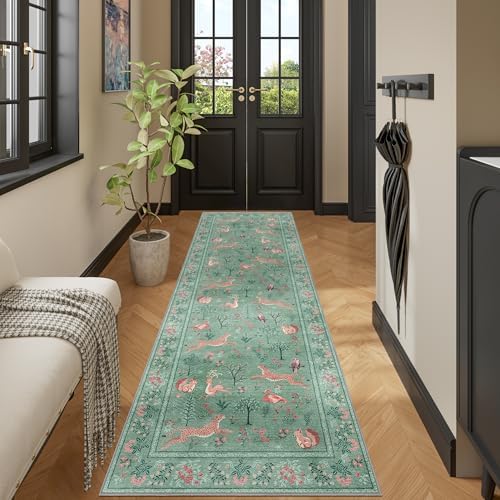 DUKINO 2x10 Kitchen Runner Rug, Soft Non Slip Animal Washable Rug, Teal by DUKINO