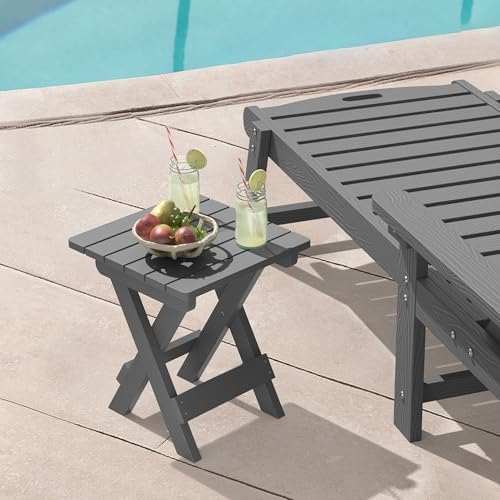 LUE BONA Small Outdoor Folding Side Table HDPS 14 Inch Height, Netural Grey - Image 2