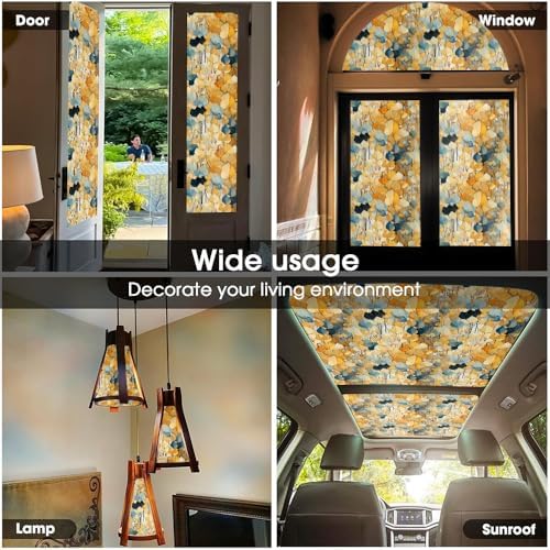 Boho Yellow Blue Ginko Leaf Stained Glass Window Films Decorative Double-Side Privacy Film Self-Adhesive Static Window Clings for Living Room Bathroom Windows Decor - Image 5