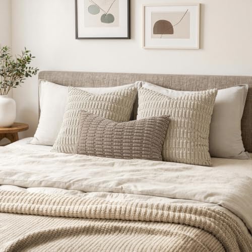 MIULEE Lumbar Corduroy Decorative Throw Pillow Covers 12x20 Light Brown - Image 4