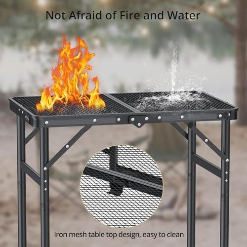 Anbte 2ft Folding Camping Grill Table Max 29.5", 3 Adjustable Height, Black - Image 5